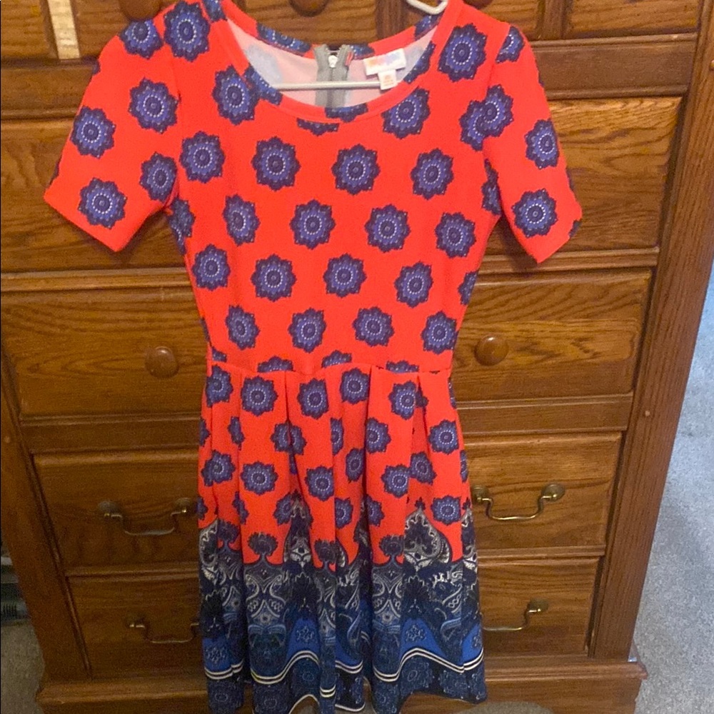 Red and Blue Patterned Dress